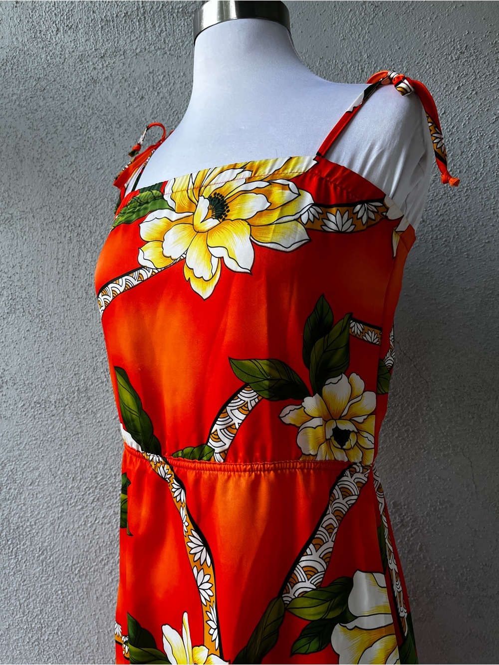 Rare Vintage 1970s Hilo Hattie Orange Floral Hawaiian Tiki Resort Sundress Sz XS - Picture 5 of 8
